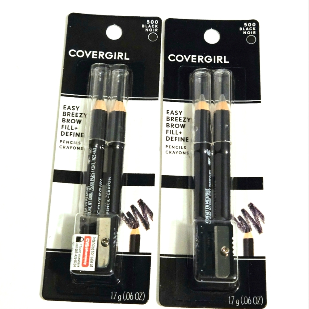 2 CoverGirl Cover Girl Easy Breezy Brow Eyebrow Pencils Crayon 500 Black Noir